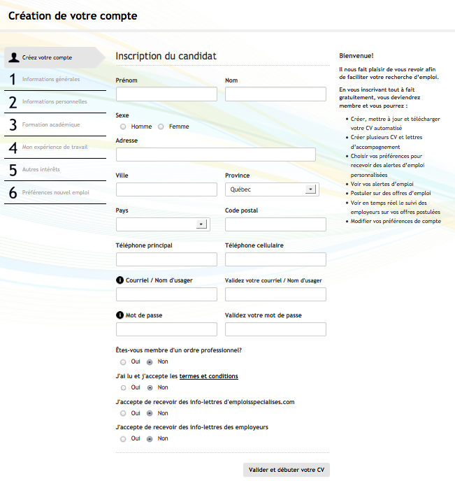 Image du formulaire du CV automatisé