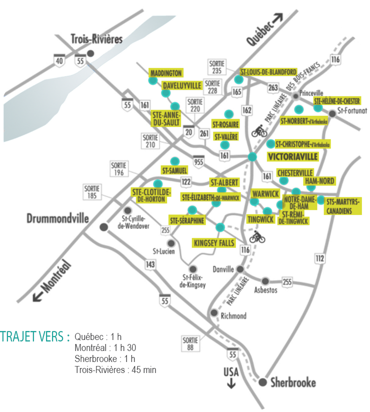 Carte de Victoriaville et sa région
